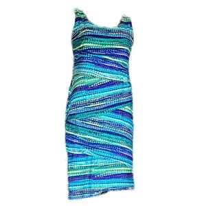 Bright turquoise figure fitting dress